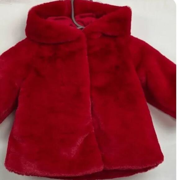 First impressions brand red faux fur coat size 6-9 months EUC - Picture 4 of 10